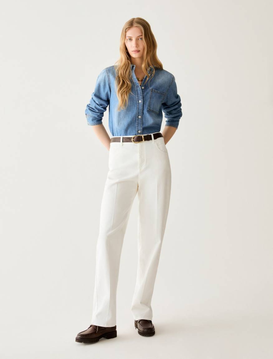 Straight-leg cotton trousers - WOOL WHITE - Pennyblack