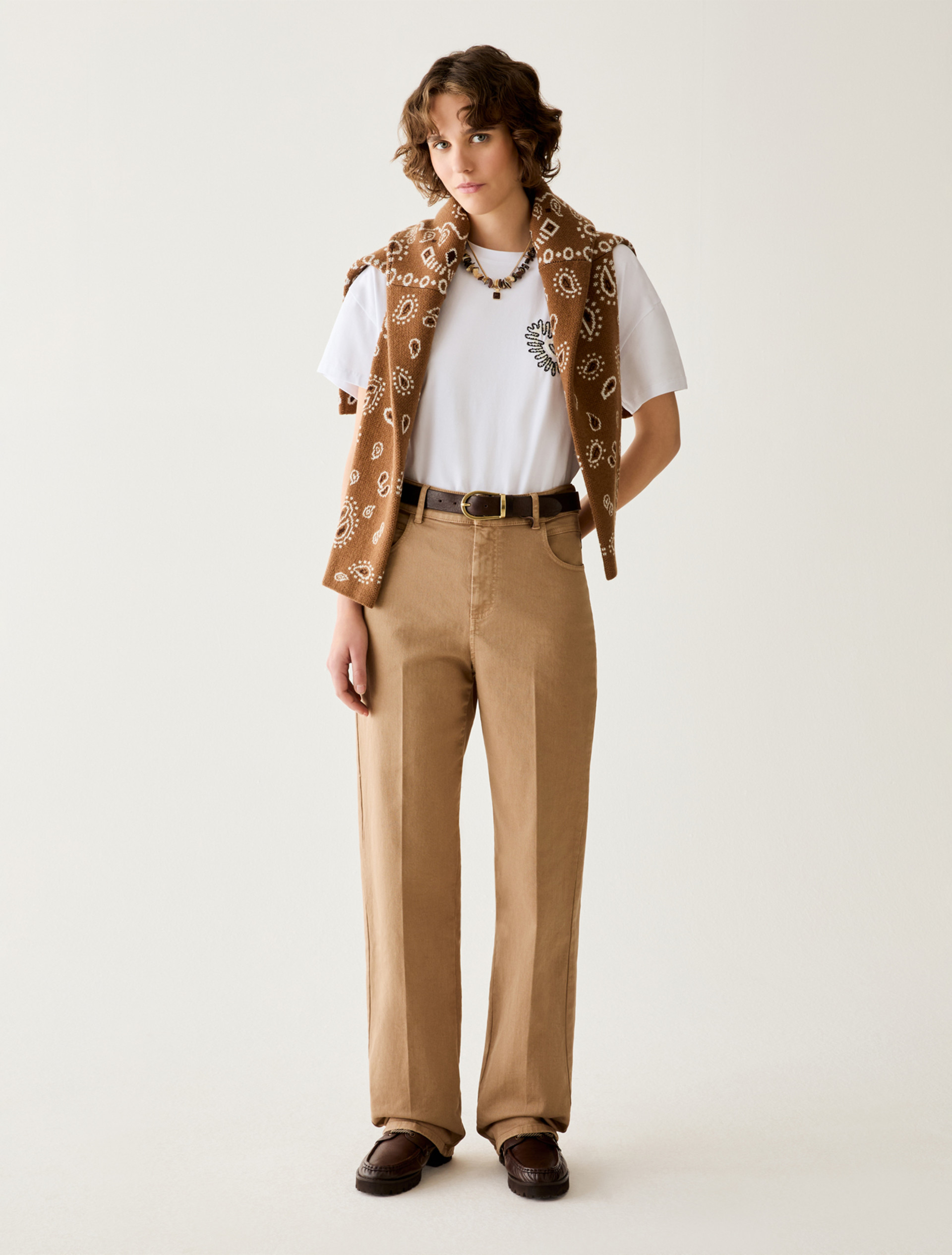 Straight-leg cotton trousers - CAMEL - Pennyblack - 1