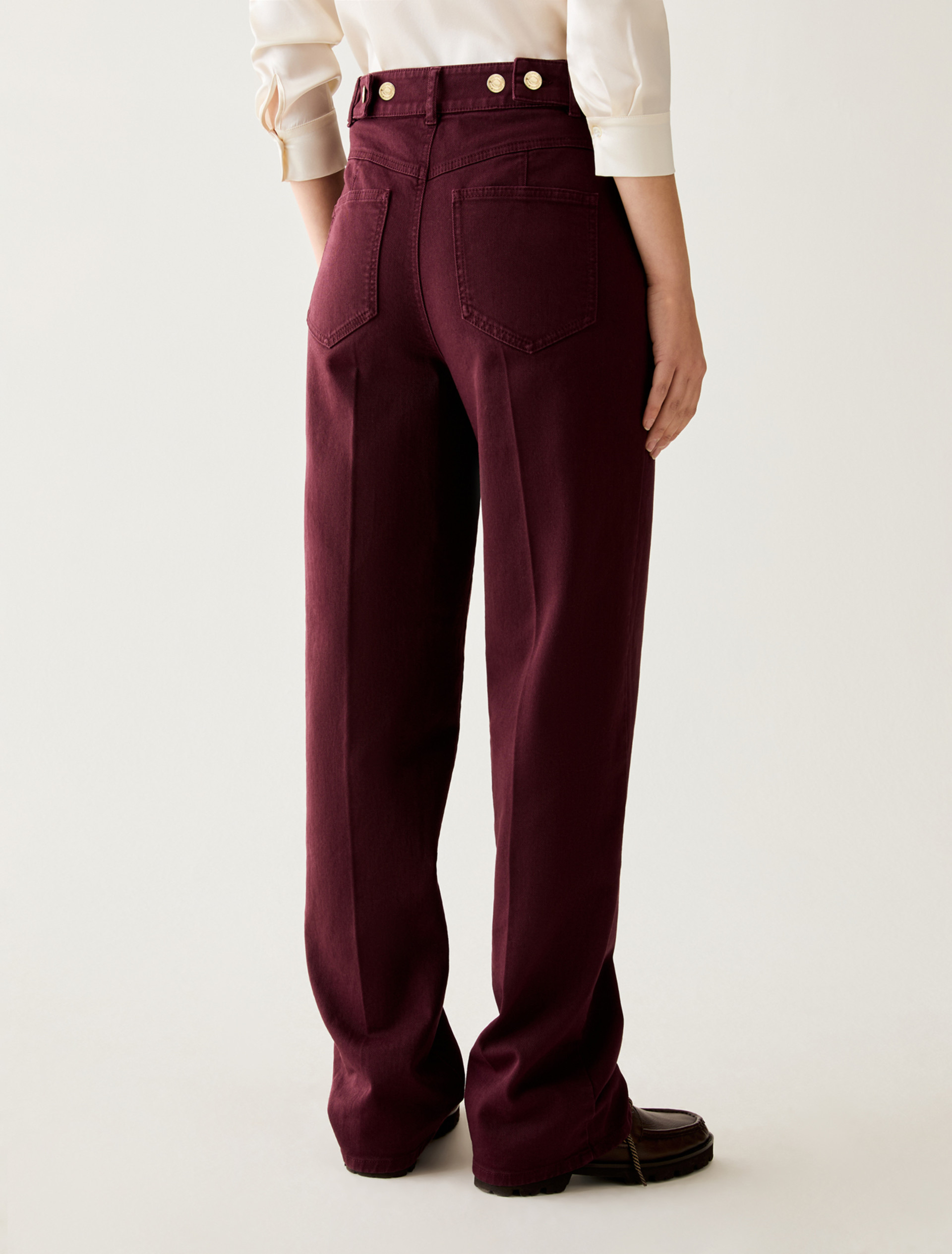 Straight-leg cotton trousers - BORDEAUX - Pennyblack - 3