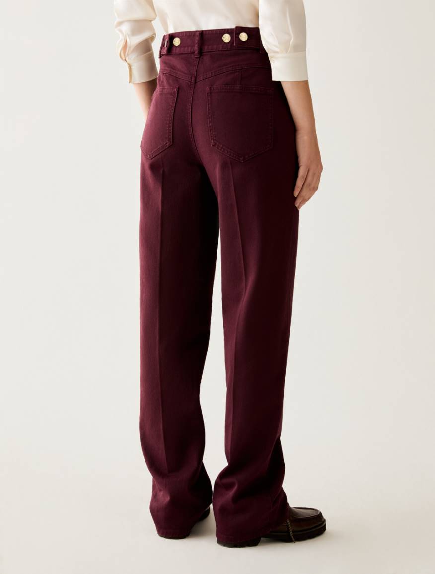 Straight-leg cotton trousers - BORDEAUX - Pennyblack - 3