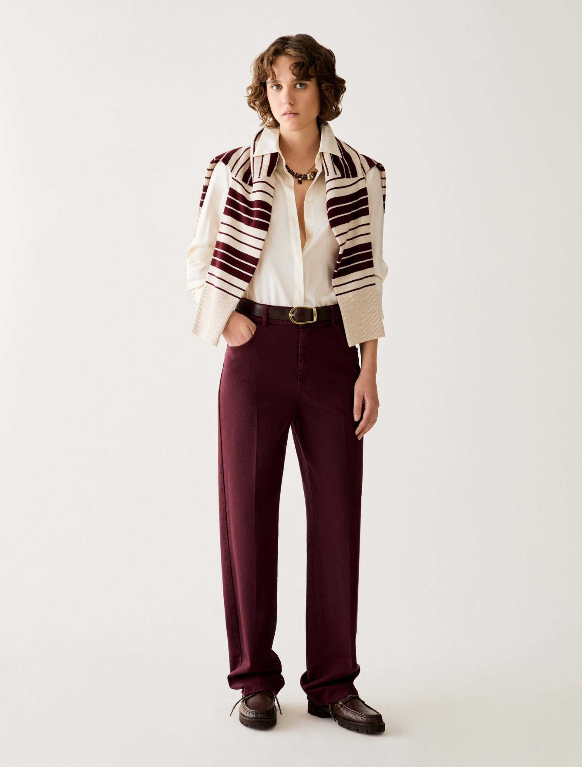 Straight-leg cotton trousers - BORDEAUX - Pennyblack - 1