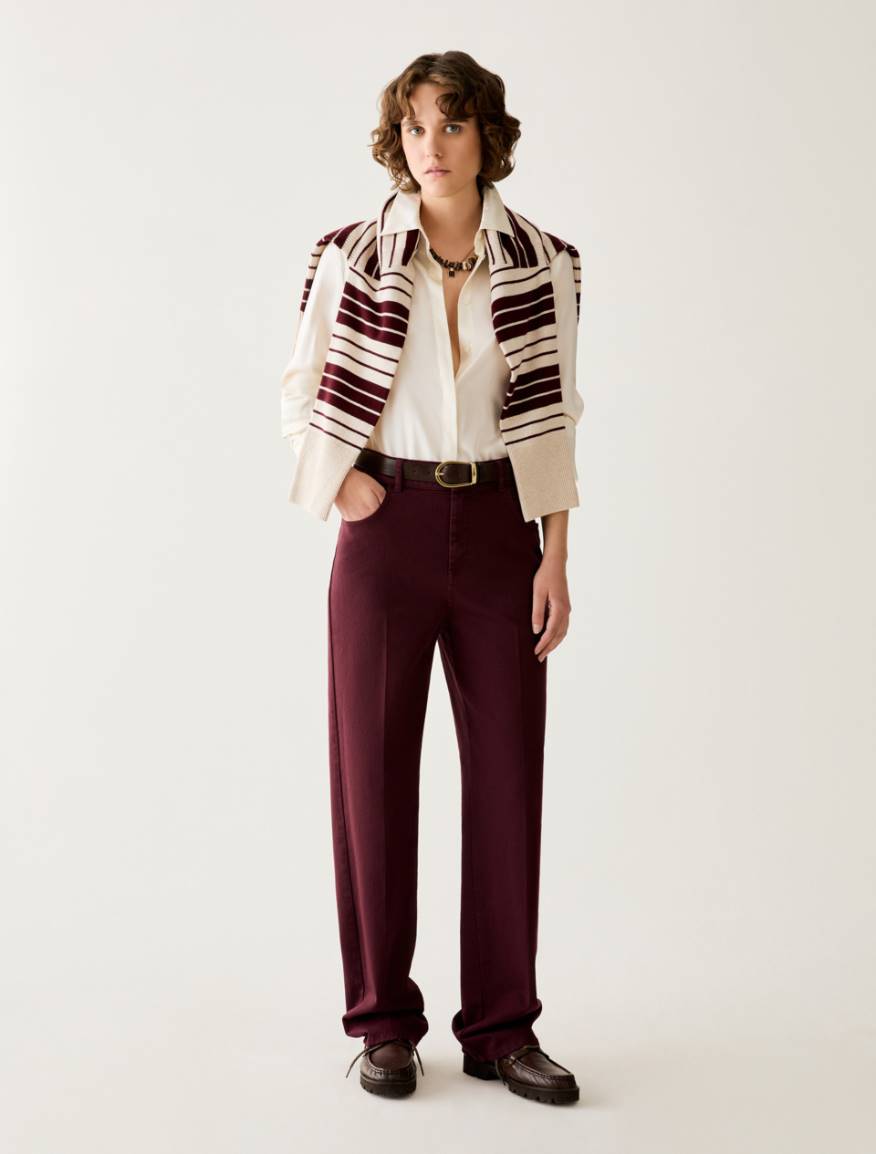 Straight-leg cotton trousers - BORDEAUX - Pennyblack