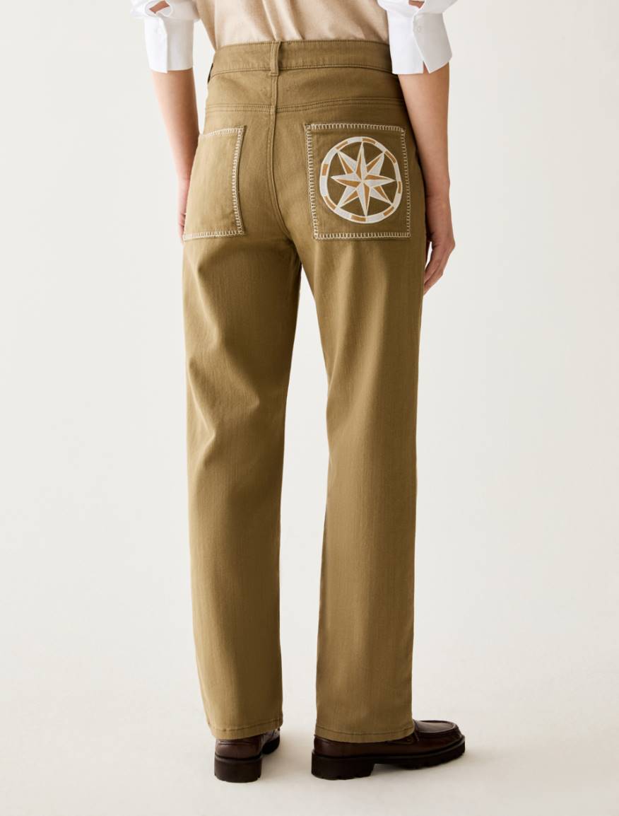 Embroidered straight-leg trousers - KAKI - Pennyblack - 3