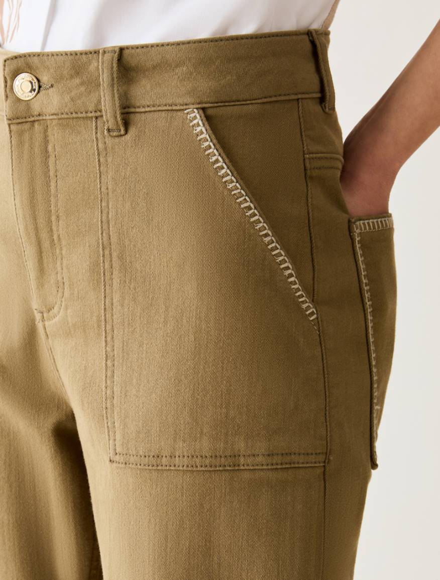Embroidered straight-leg trousers - KAKI - Pennyblack - 4
