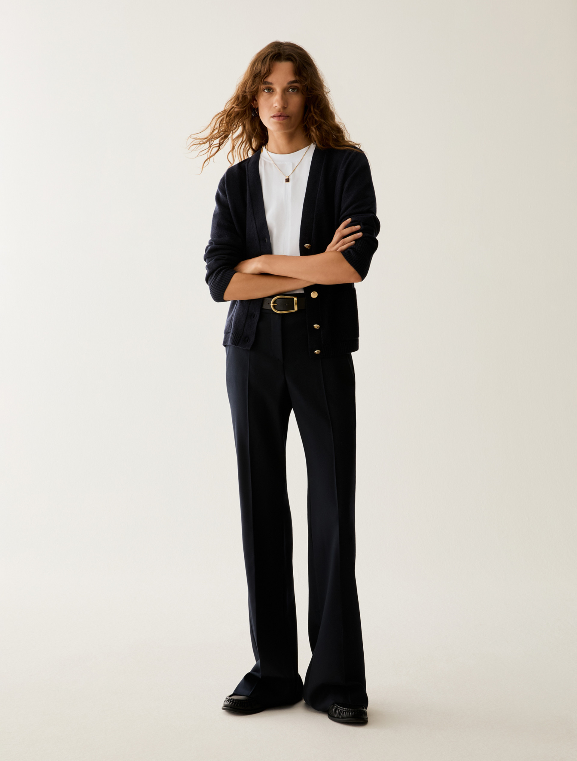 Tailored flare-cut trousers - NAVY - Pennyblack - 1