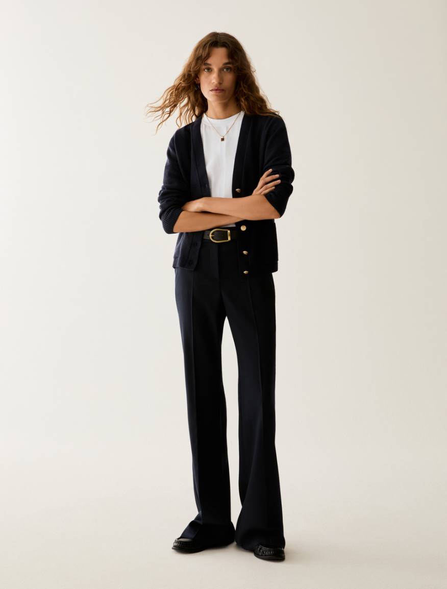 Tailored flare-cut trousers - NAVY - Pennyblack