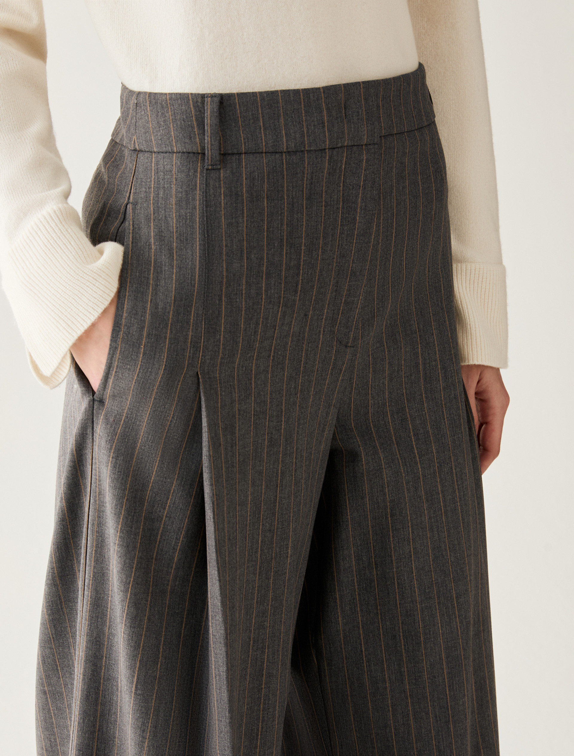 Wide-leg pinstripe trousers - GREY - Pennyblack - 4