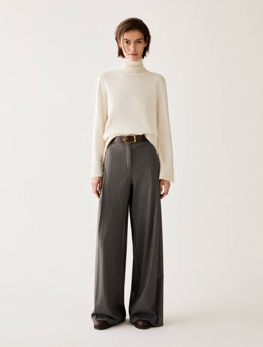 Wide-leg pinstripe trousers - GREY - Pennyblack