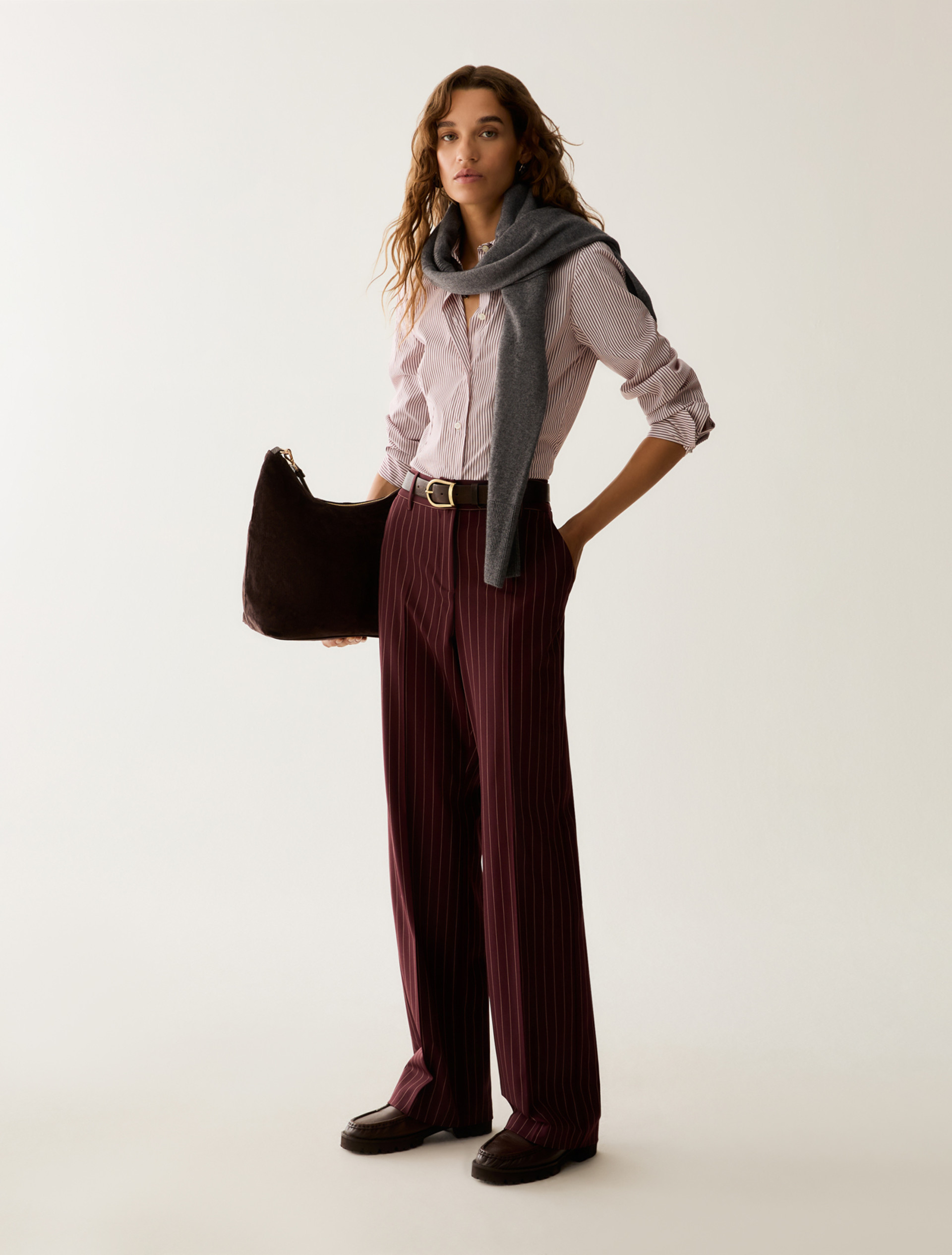 Pinstripe straight-leg trousers - BORDEAUX - Pennyblack - 5