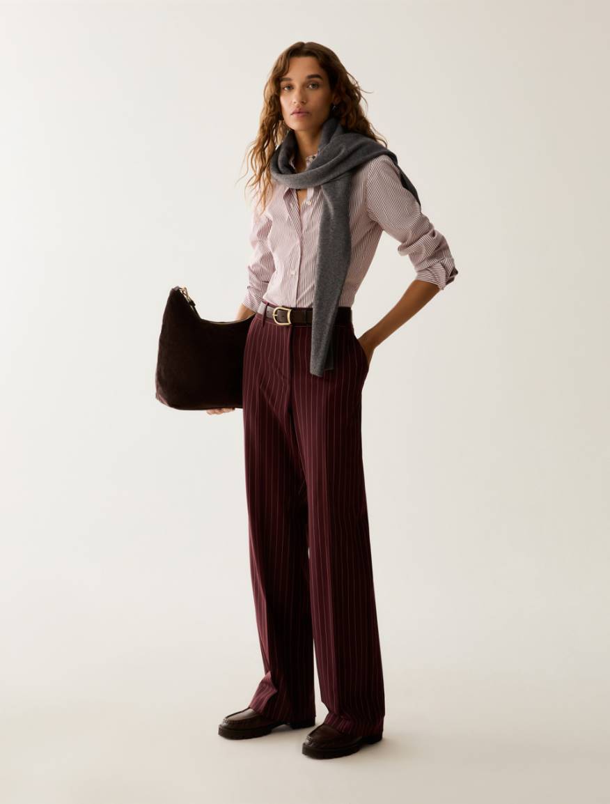 Pinstripe straight-leg trousers - BORDEAUX - Pennyblack - 5