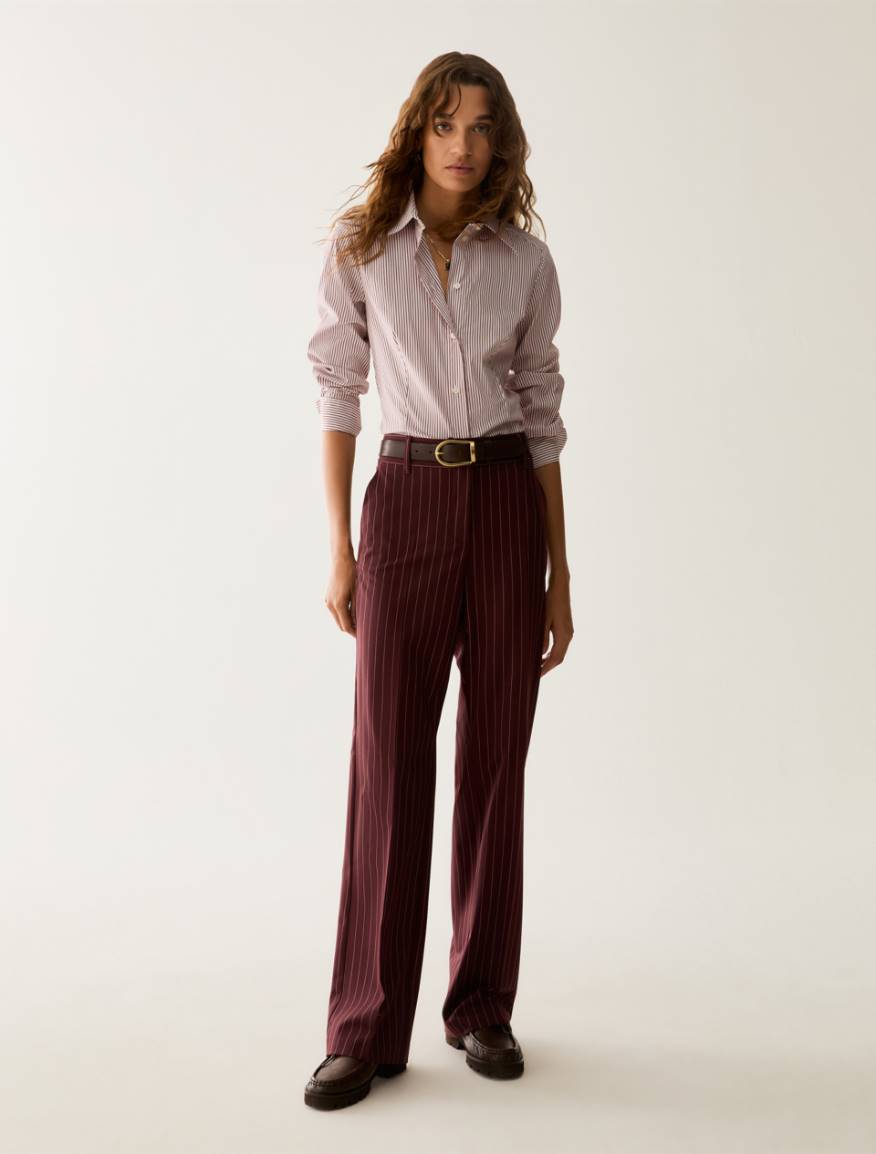 Pinstripe straight-leg trousers - BORDEAUX - Pennyblack