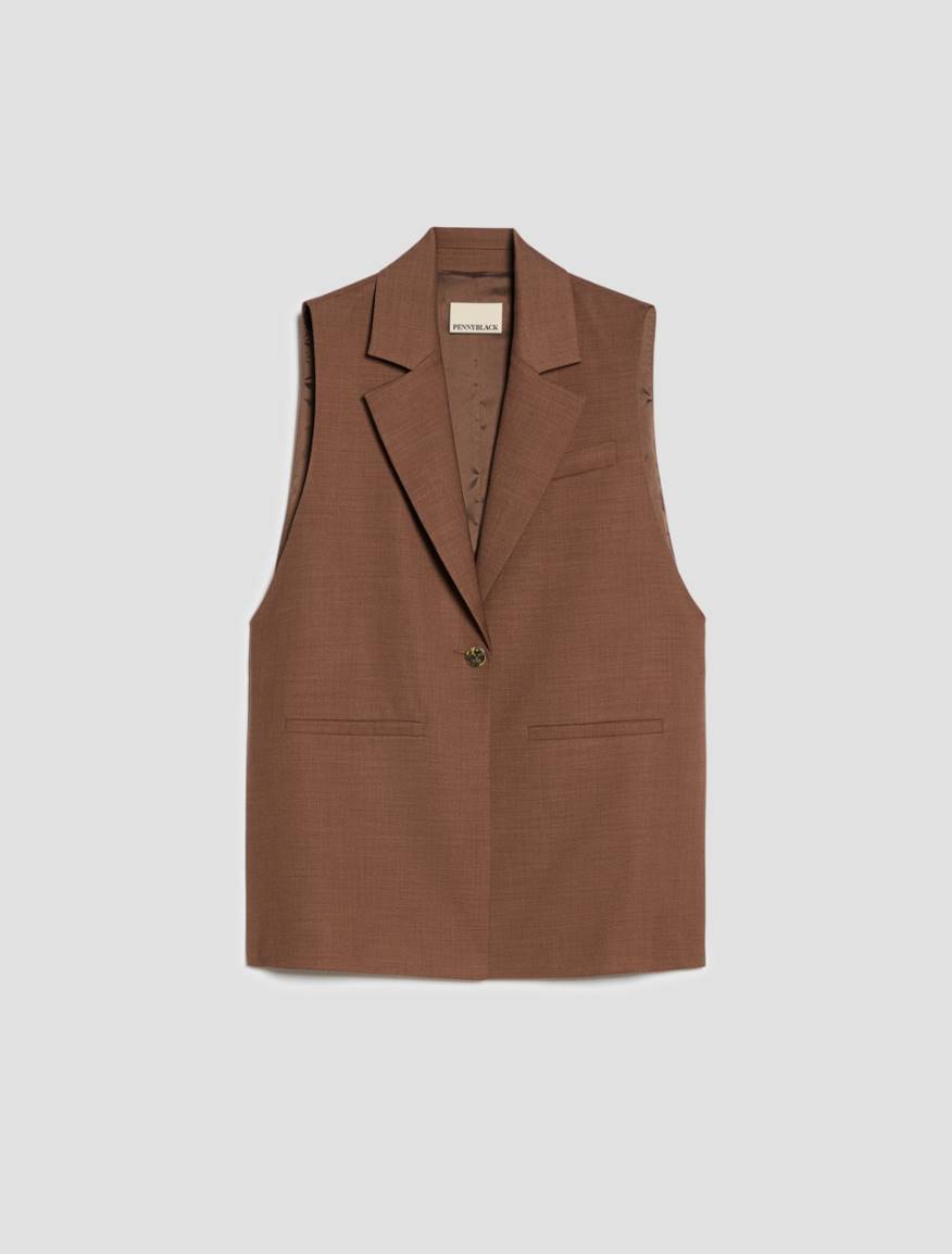 Single-breasted waistcoat with slits - TOBACCO BROWN - Pennyblack - 2
