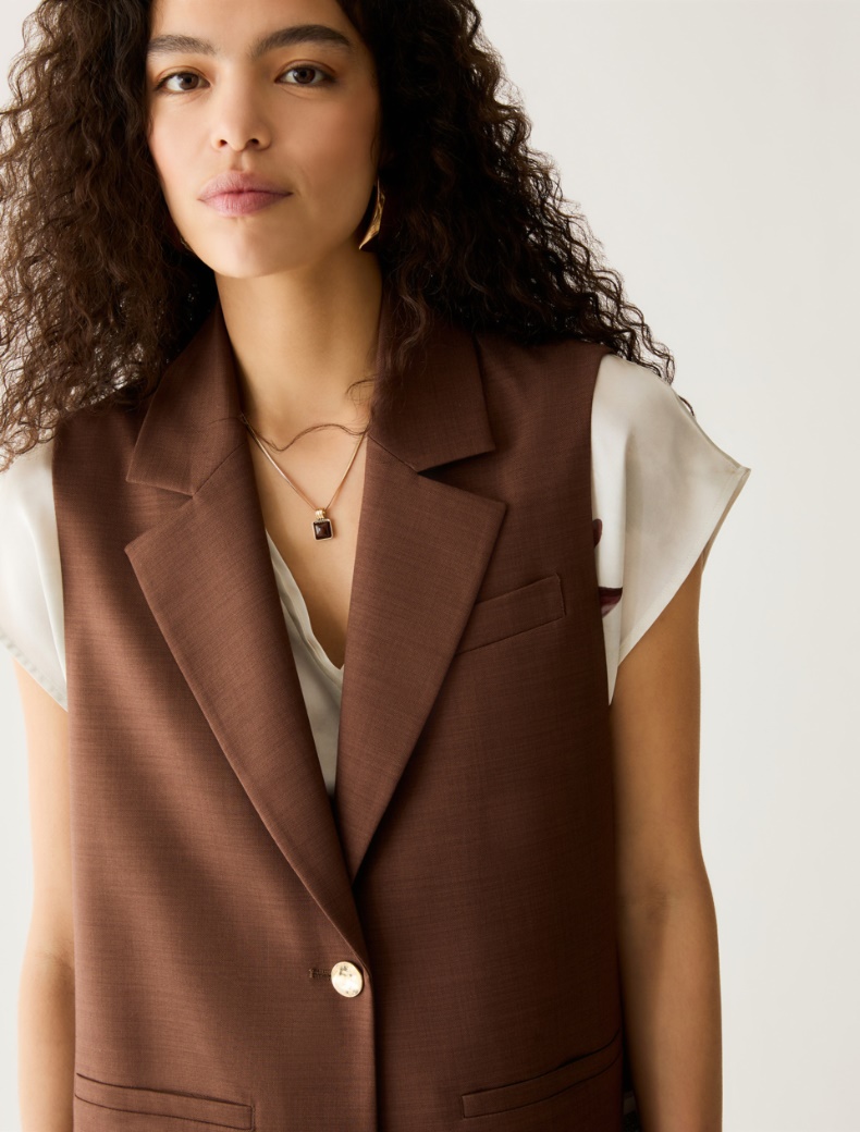 Single-breasted waistcoat with slits - TOBACCO BROWN - pennyblack