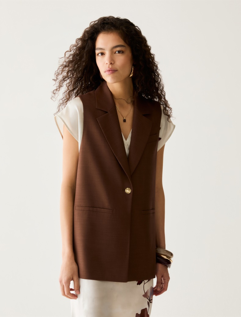 Single-breasted waistcoat with slits - TOBACCO BROWN - pennyblack