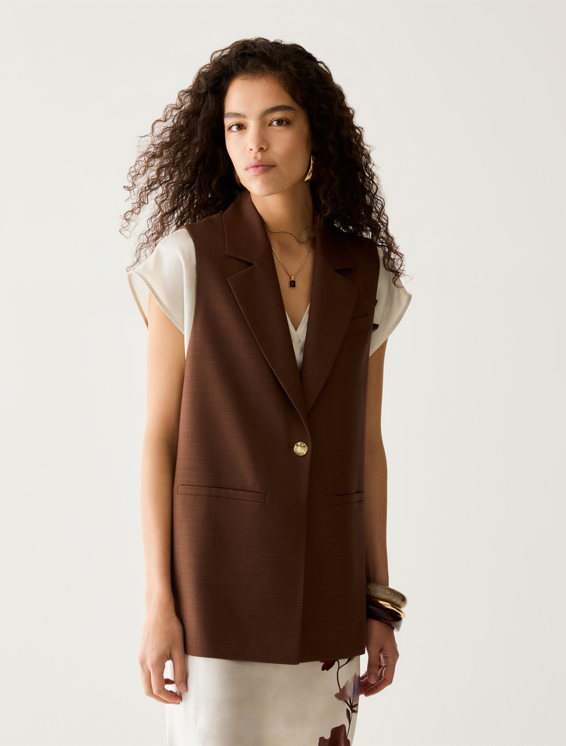 Single-breasted waistcoat with slits - TOBACCO BROWN - pennyblack