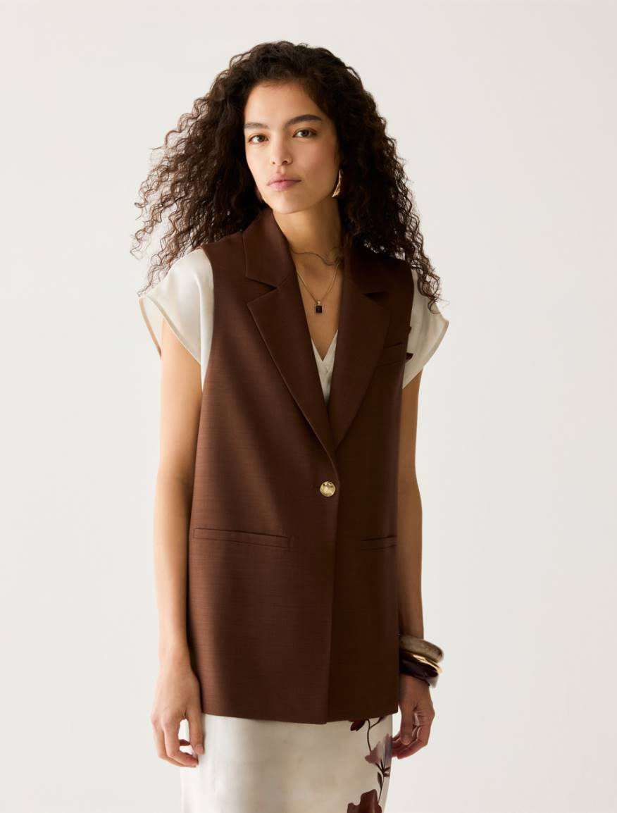 Single-breasted waistcoat with slits - TOBACCO BROWN - Pennyblack