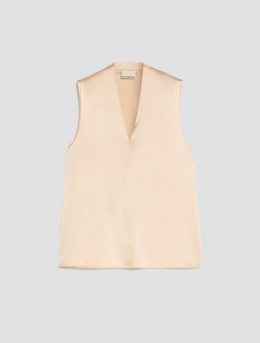 Stretch silk satin top - ALMOND - Pennyblack - 2