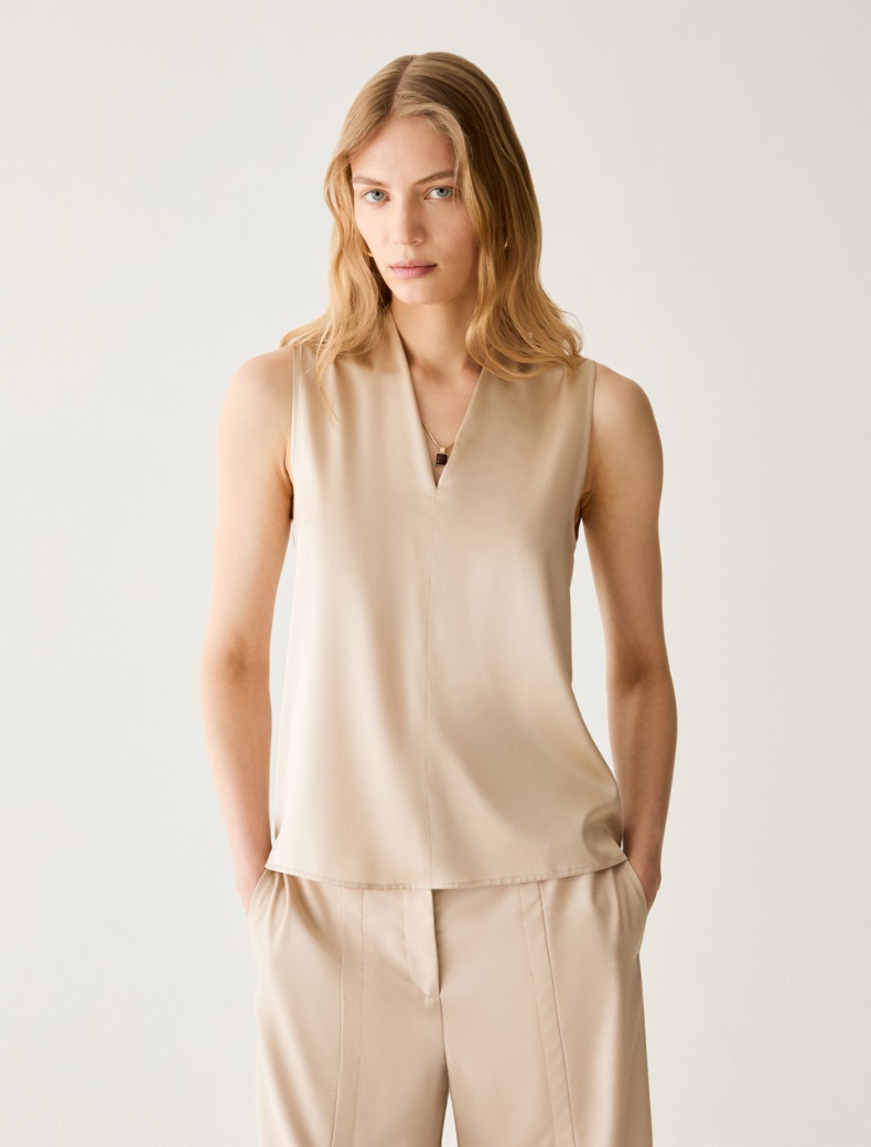 Stretch silk satin top Stretch silk satin top - ALMOND - pennyblack