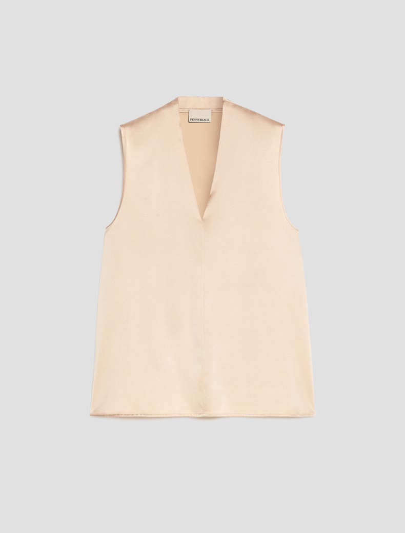 Stretch silk satin top Stretch silk satin top - ALMOND - pennyblack