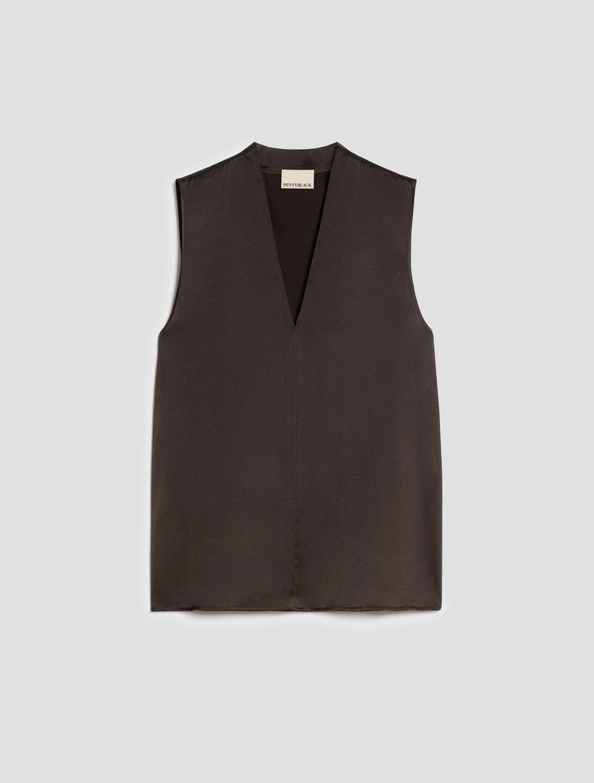 Stretch silk satin top - DARK BOWN - Pennyblack - 2