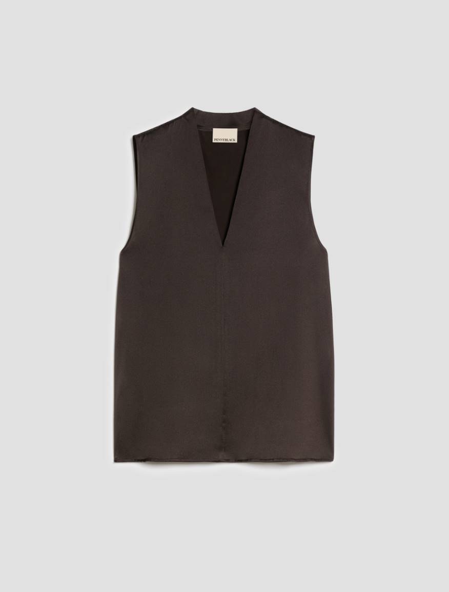 Stretch silk satin top - DARK BOWN - Pennyblack - 2
