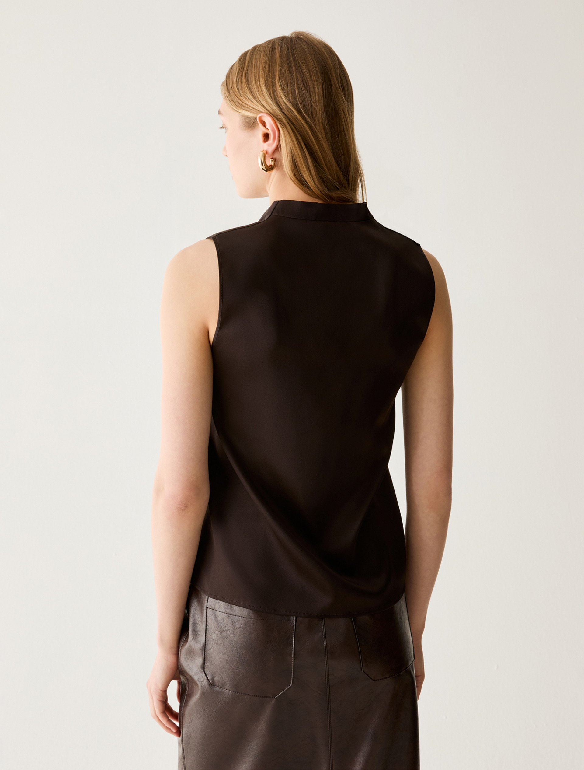 Stretch silk satin top - DARK BOWN - Pennyblack - 3