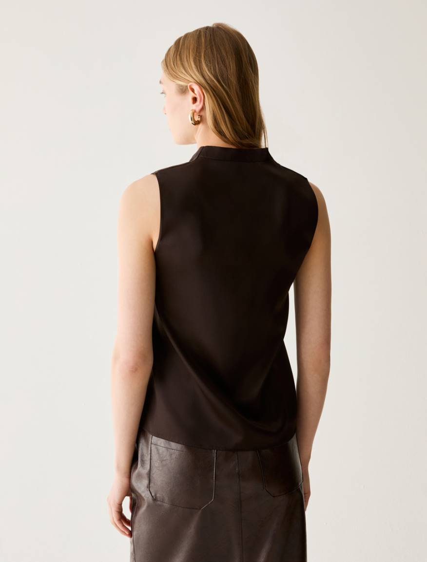 Stretch silk satin top - DARK BOWN - Pennyblack - 3