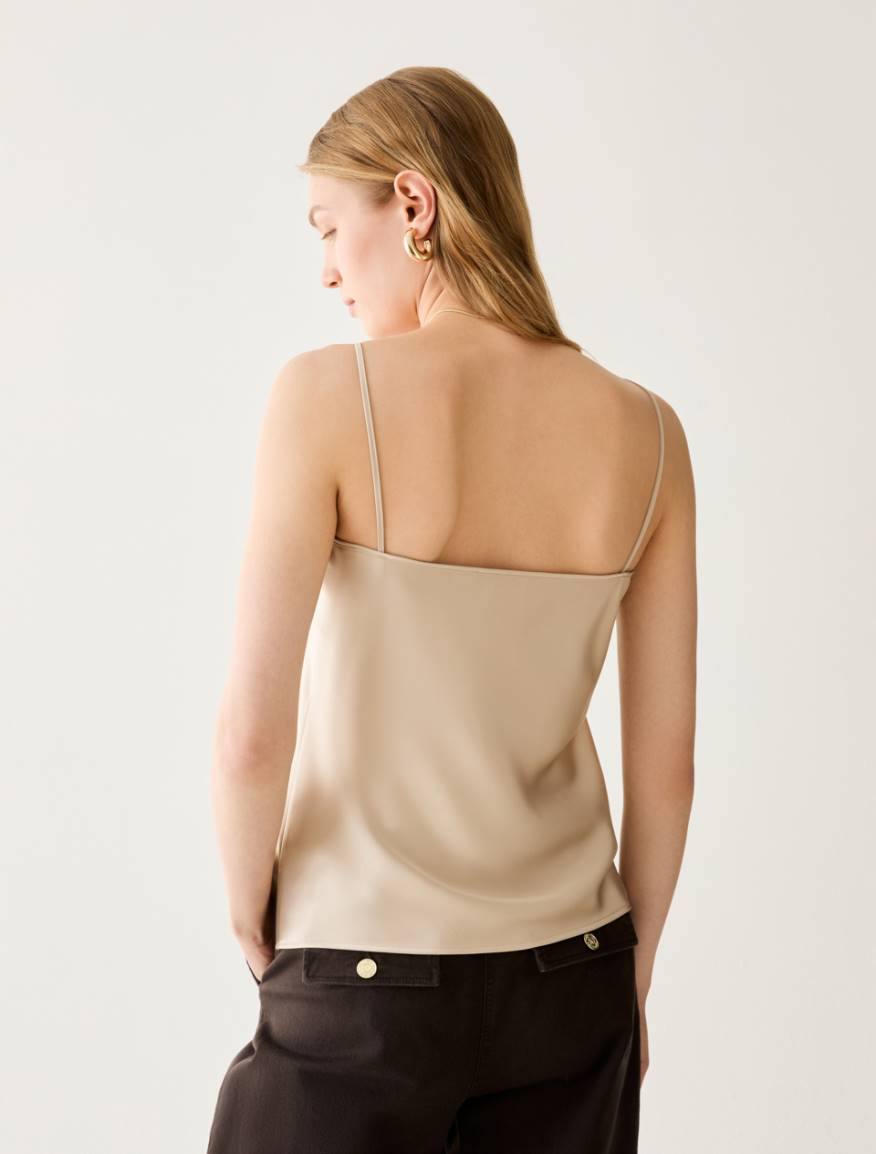 Lace-detail satin top - NATURAL - Pennyblack - 3