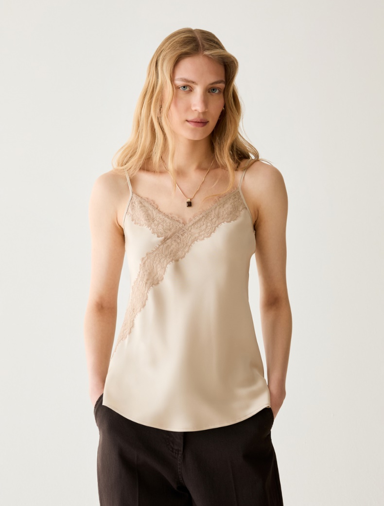 Lace-detail satin top - Pennyblack