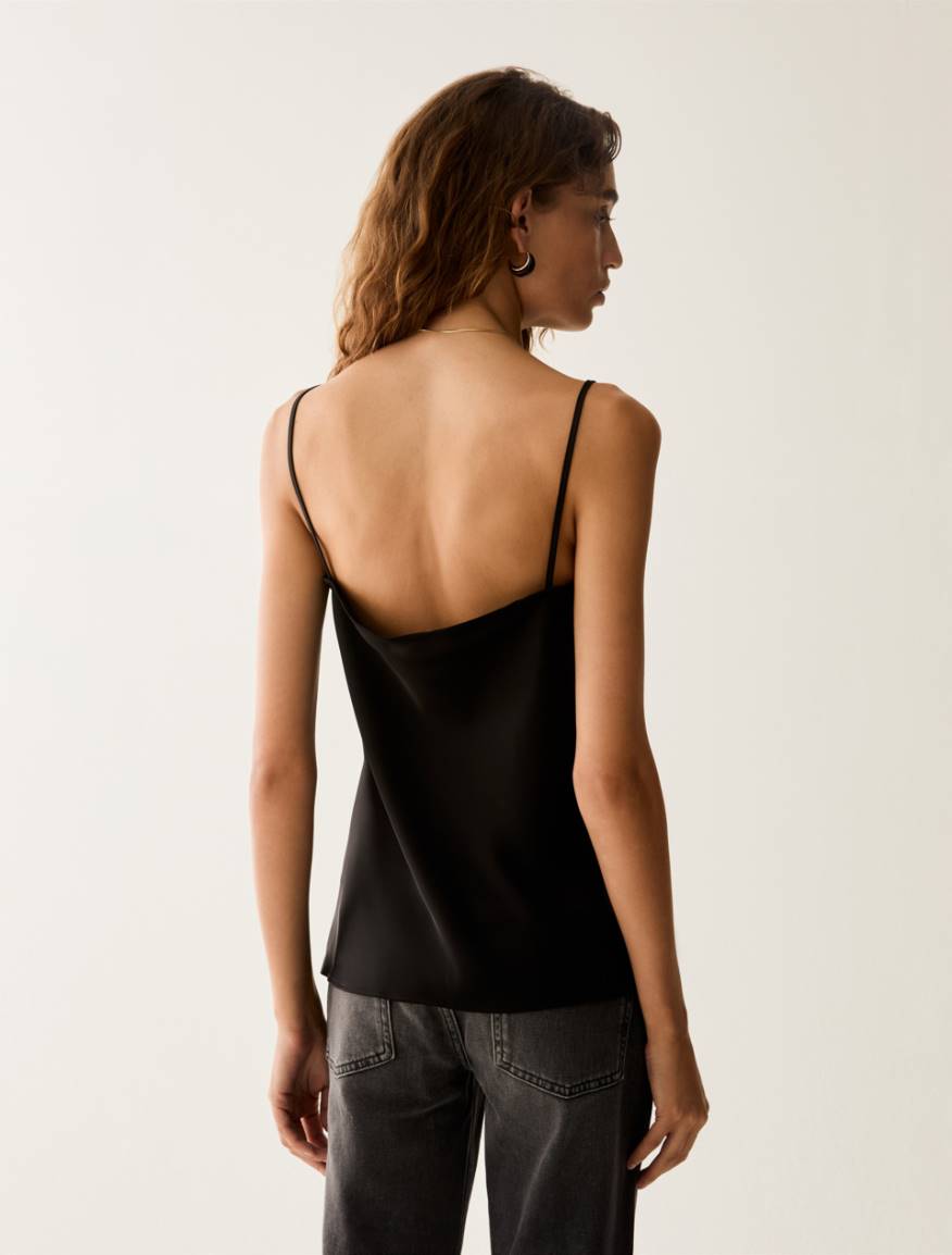 Lace-detail satin top - BLACK - Pennyblack - 3