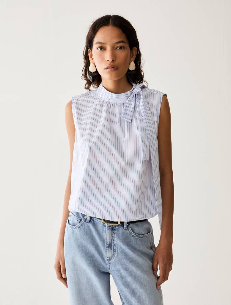 Poplin top with bow - LIGHT BLUE - Pennyblack