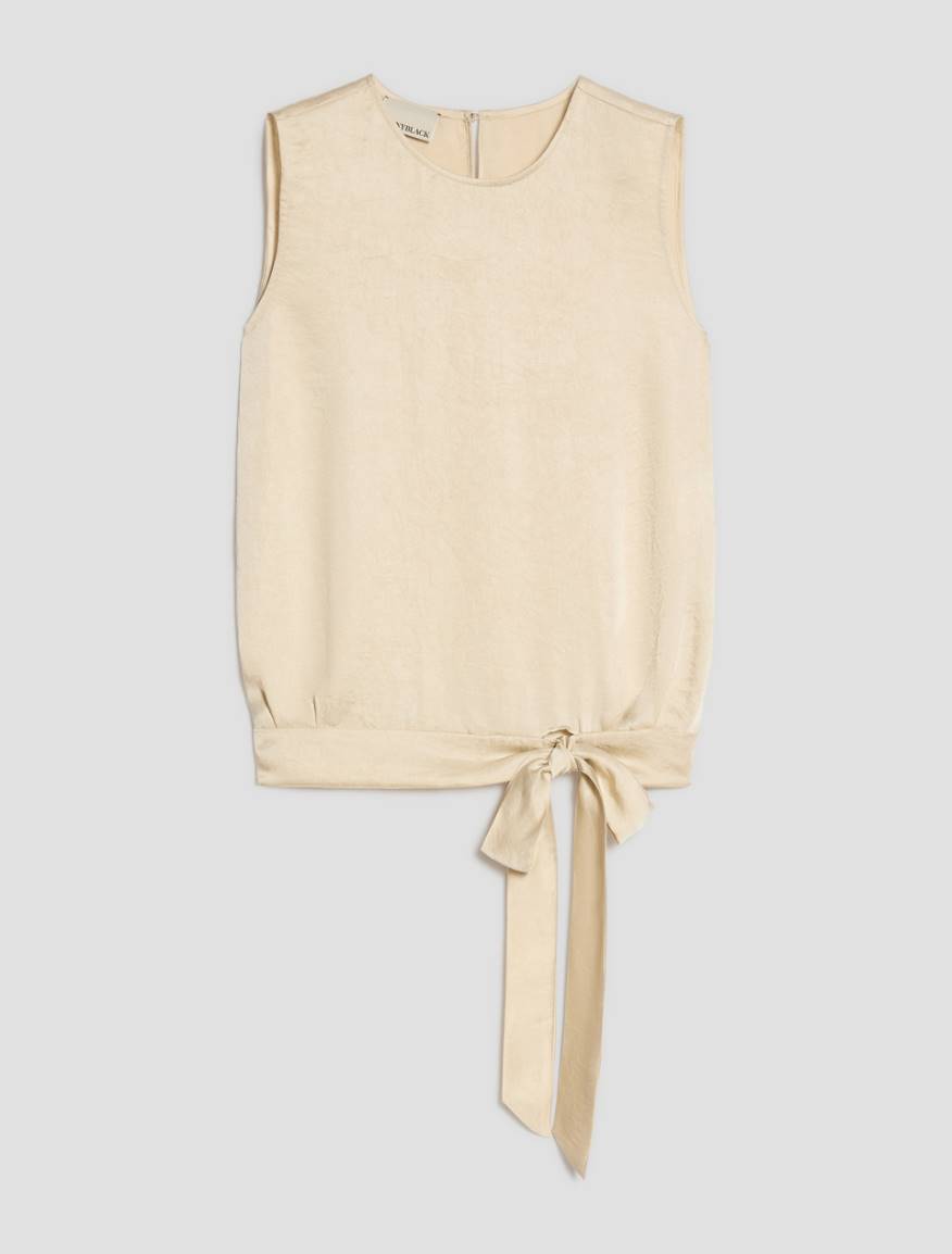 Bow-detail crinkle twill top - WOOL WHITE - Pennyblack - 2