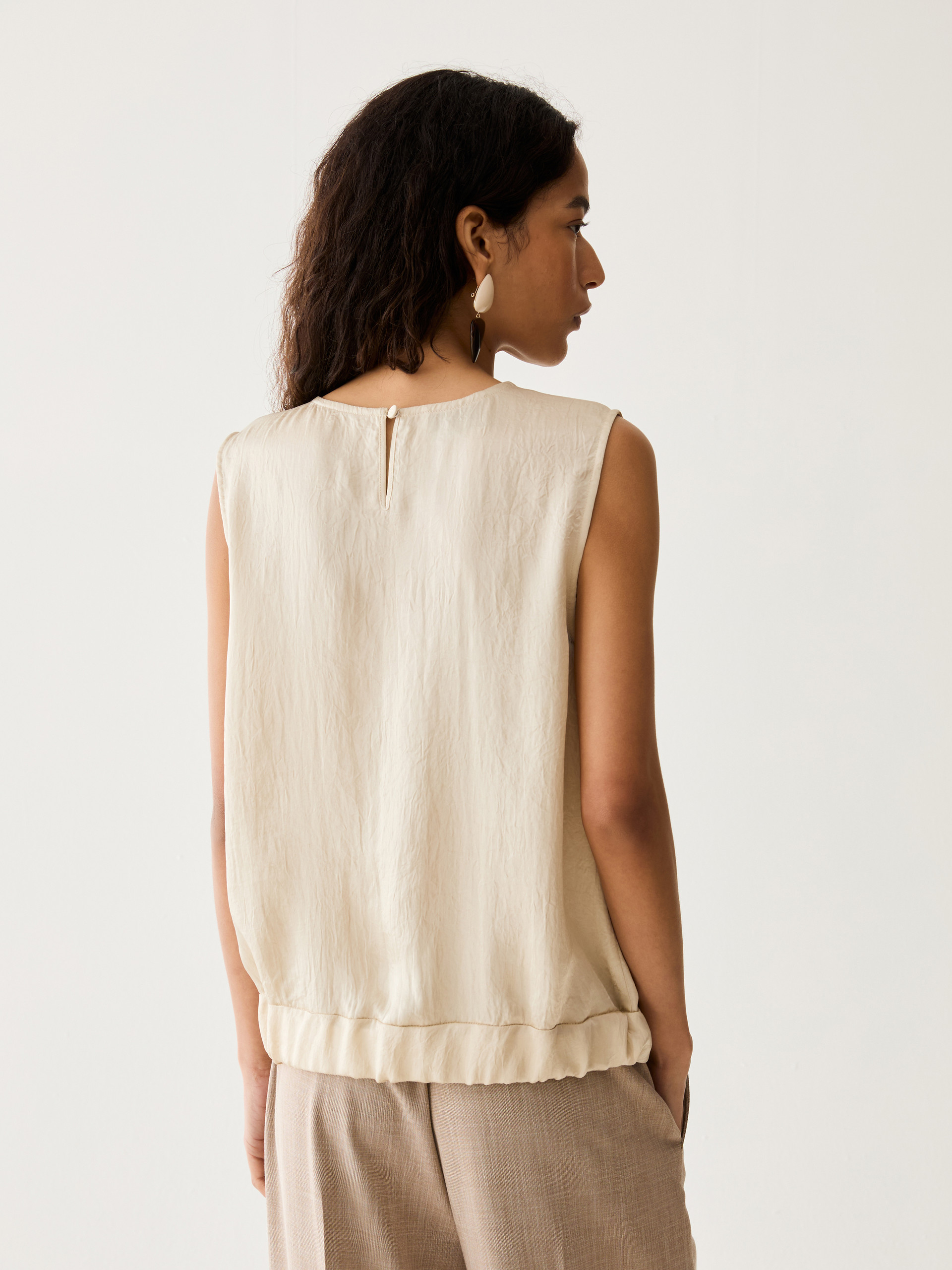 Bow-detail crinkle twill top - WOOL WHITE - Pennyblack - 3