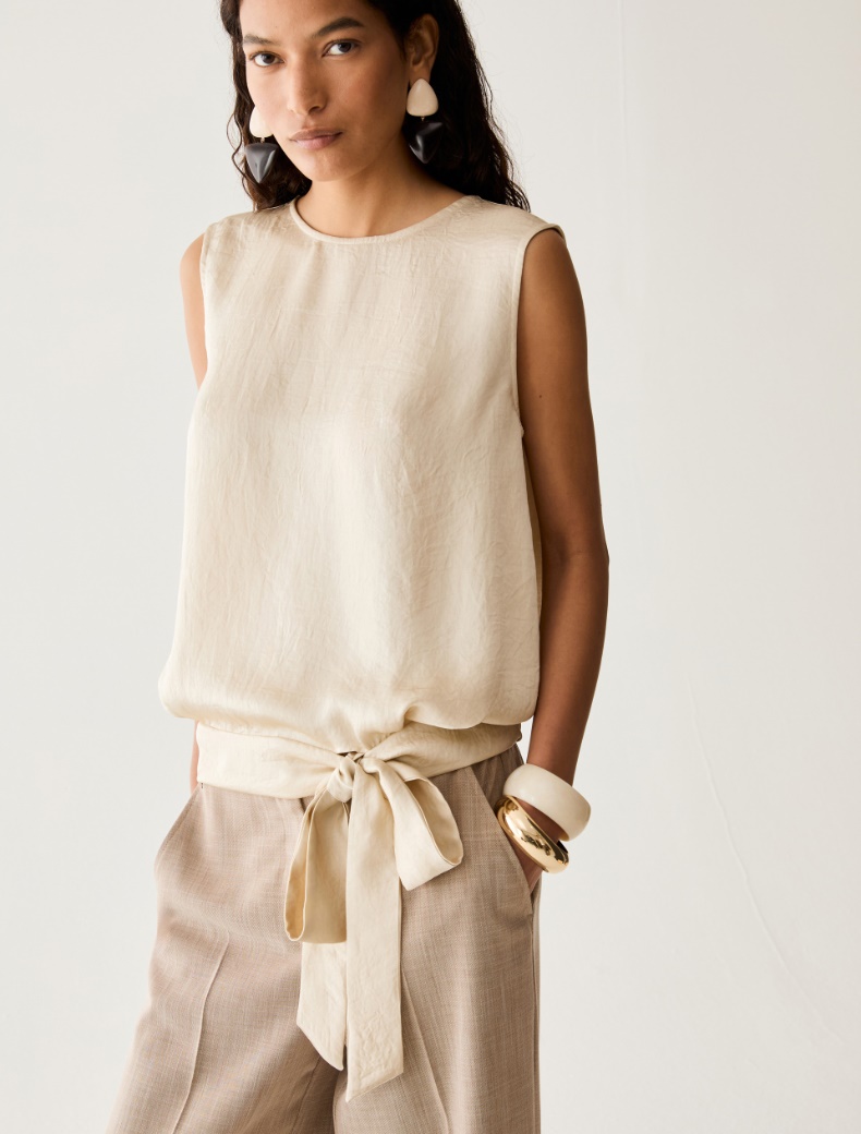 Bow-detail crinkle twill top - Pennyblack - 4