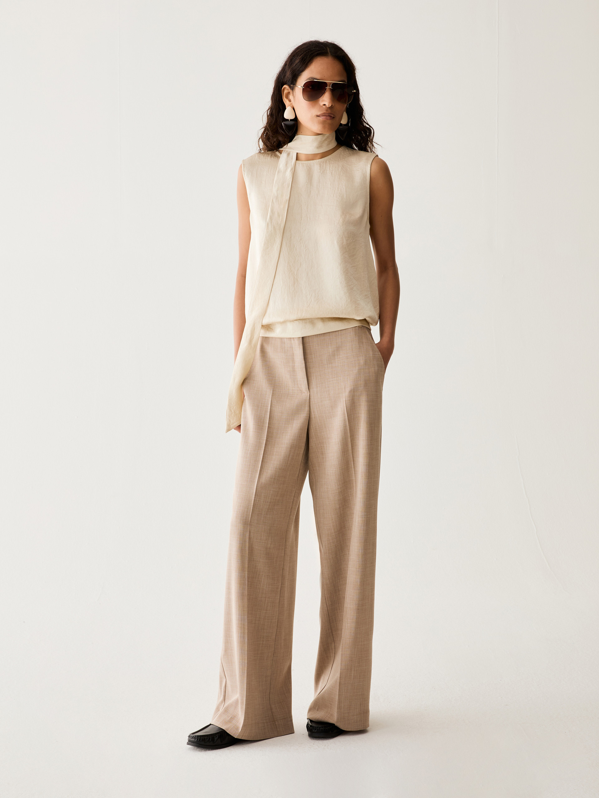 Bow-detail crinkle twill top - WOOL WHITE - Pennyblack - 5