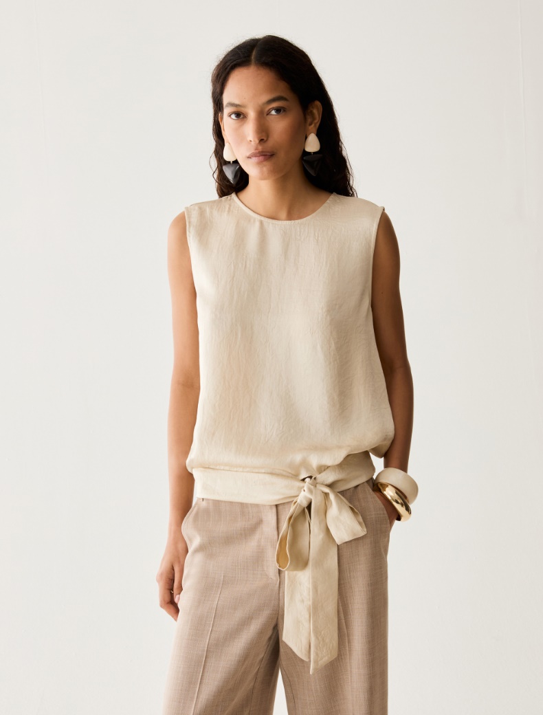 Bow-detail crinkle twill top - Pennyblack