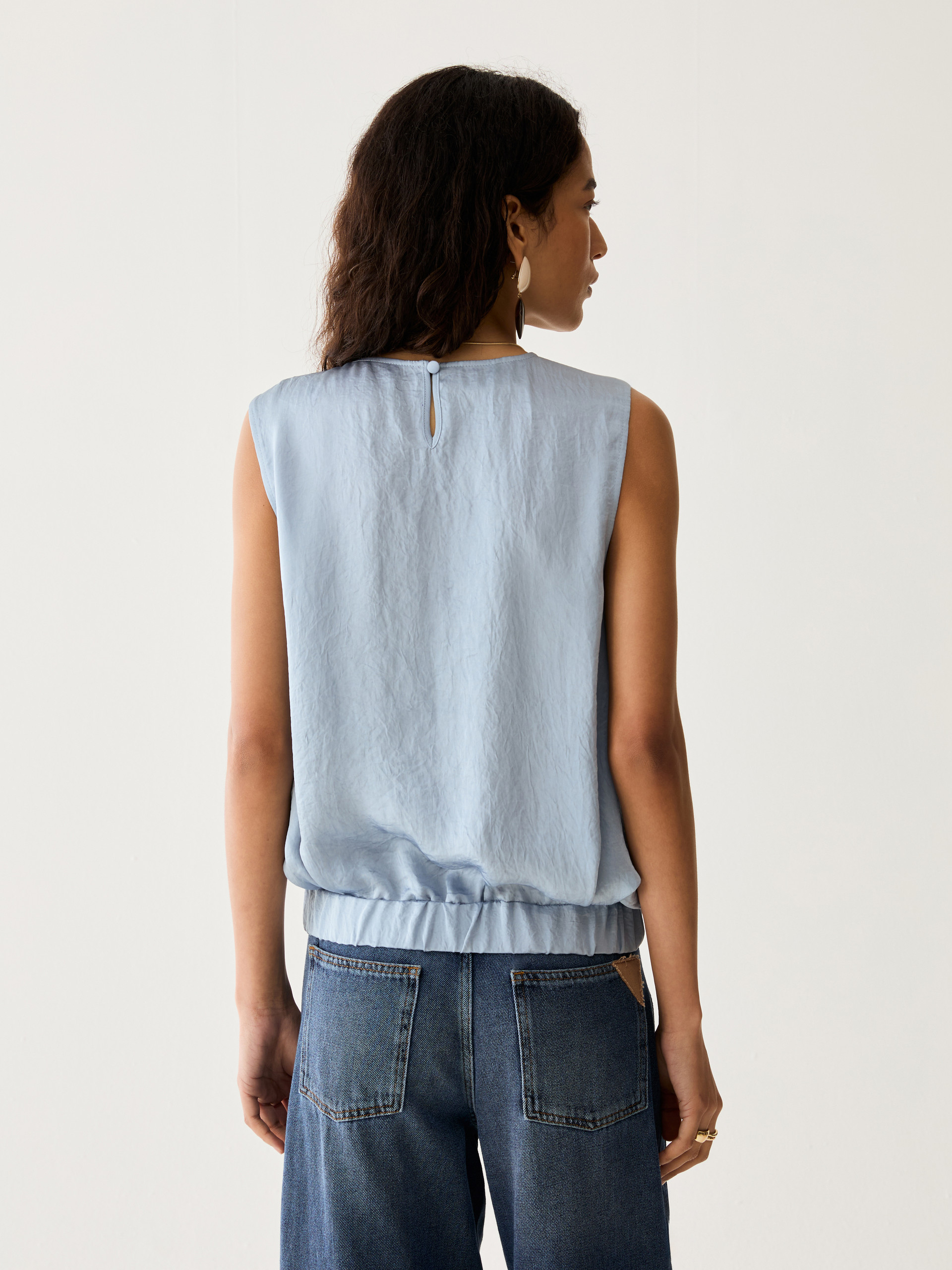 Bow-detail crinkle twill top - BLUE-GREY - Pennyblack - 3