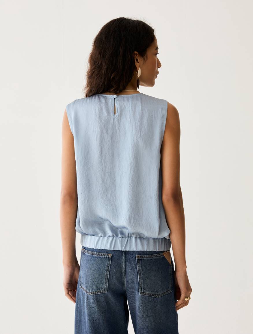 Bow-detail crinkle twill top - BLUE-GREY - Pennyblack - 3