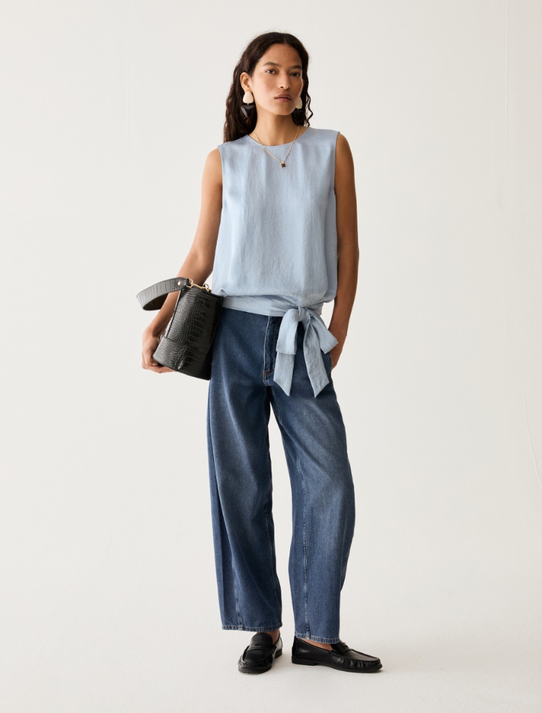 Bow-detail crinkle twill top - Pennyblack - 5