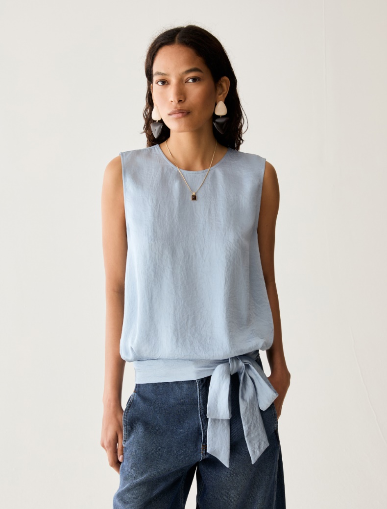 Bow-detail crinkle twill top - Pennyblack - 6