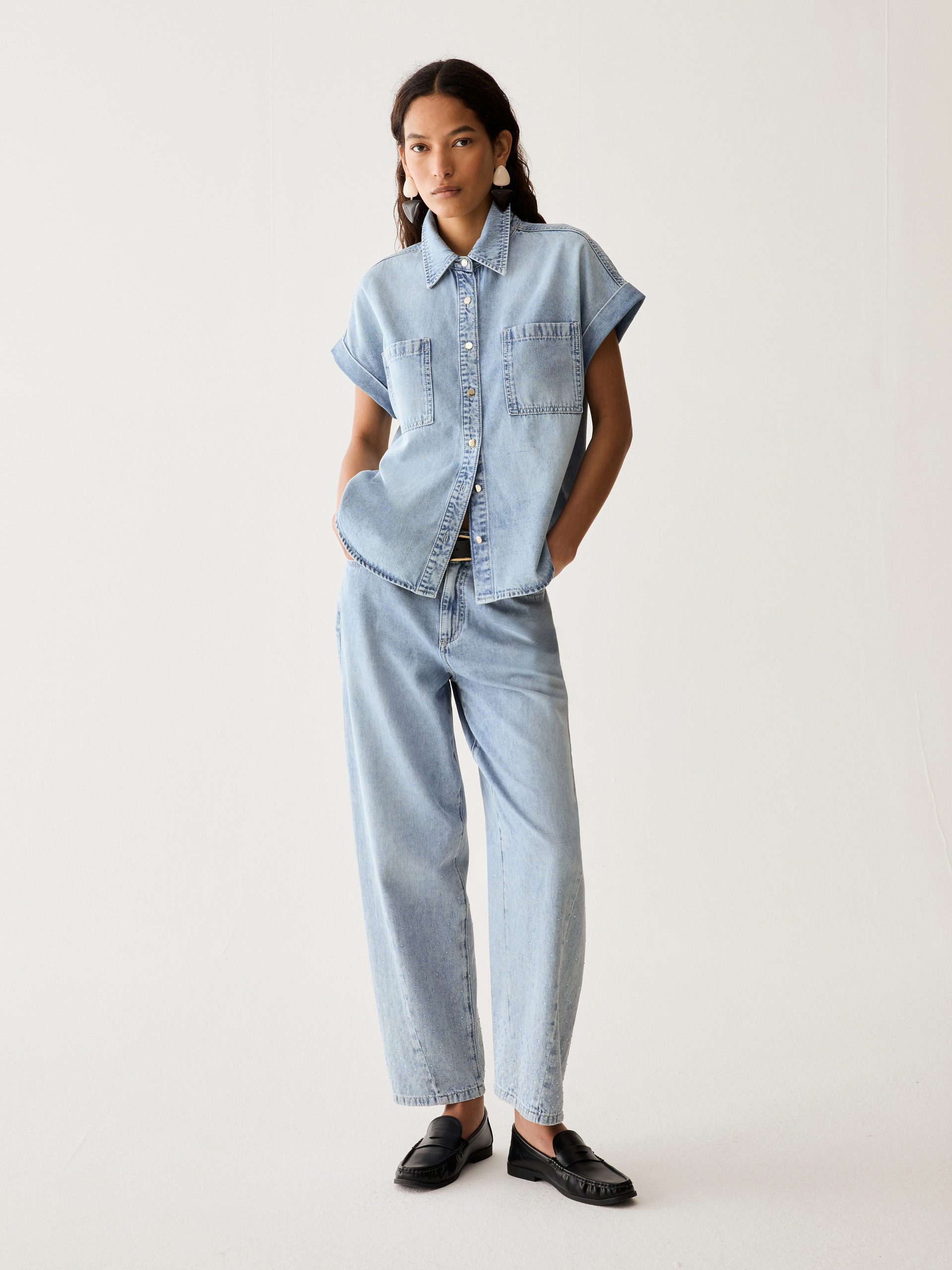 Raindrop barrel-leg jeans - DUST BLUE - Pennyblack - 5