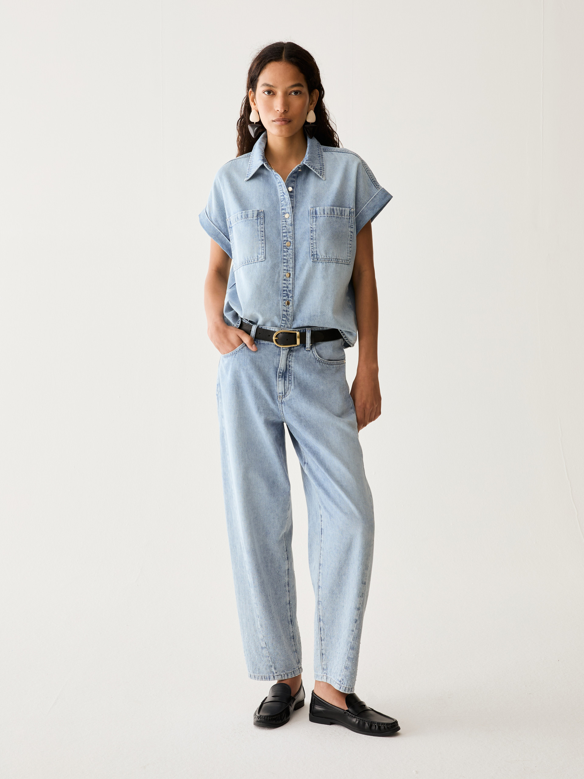Raindrop barrel-leg jeans - DUST BLUE - Pennyblack - 1