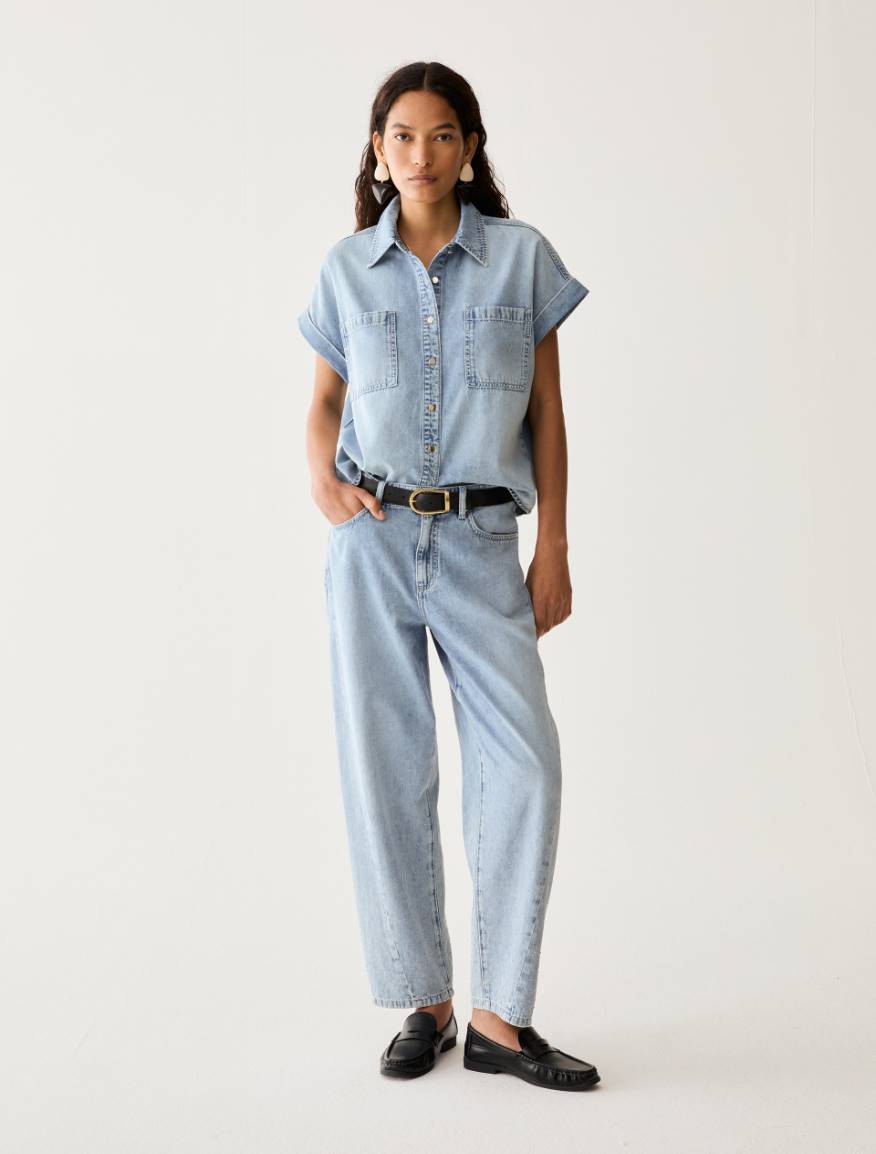 Raindrop barrel-leg jeans - DUST BLUE - Pennyblack