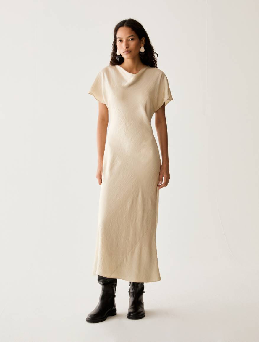 Crinkle twill midi dress - WOOL WHITE - Pennyblack
