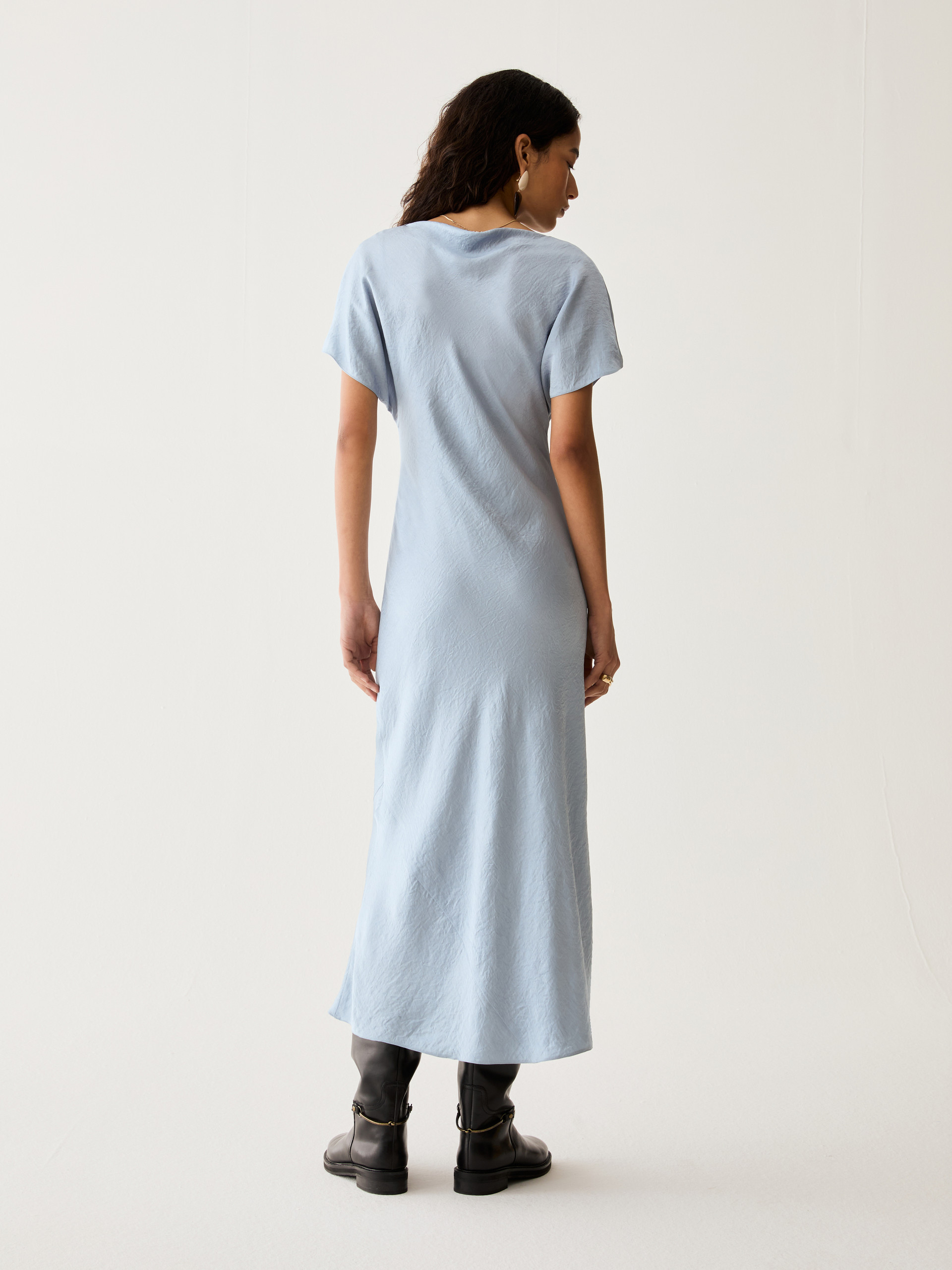 Crinkle twill midi dress - BLUE-GREY - Pennyblack - 3