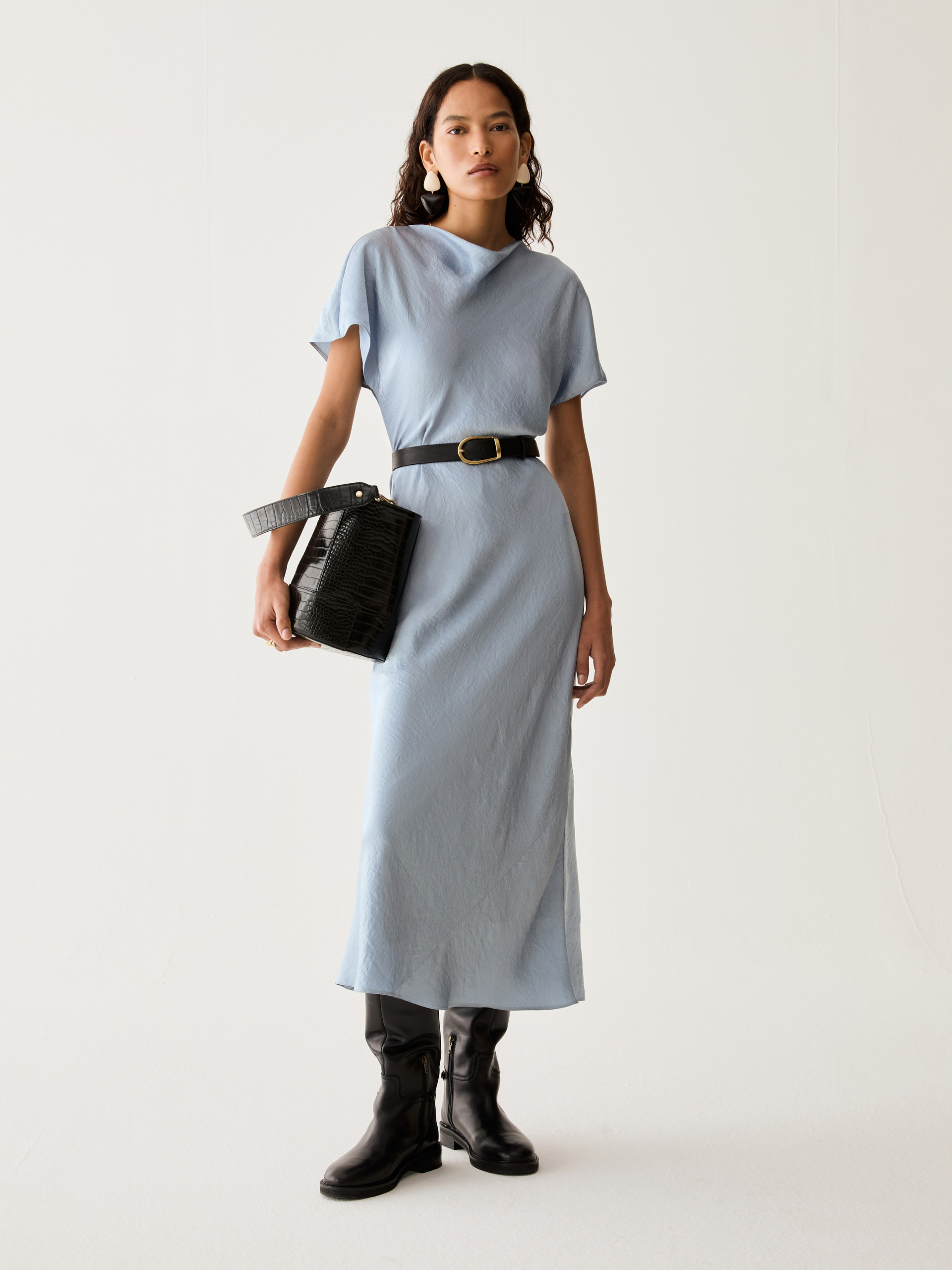 Crinkle twill midi dress - BLUE-GREY - Pennyblack - 5