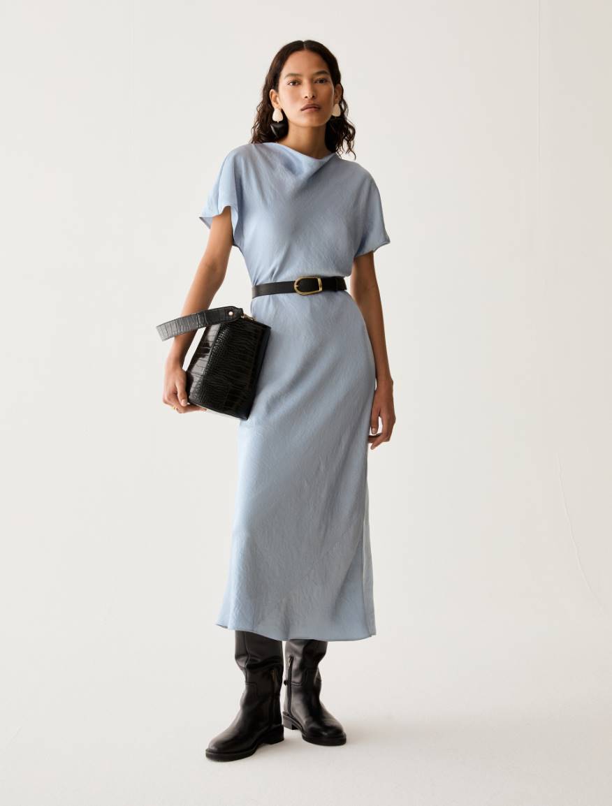 Crinkle twill midi dress - BLUE-GREY - Pennyblack - 5