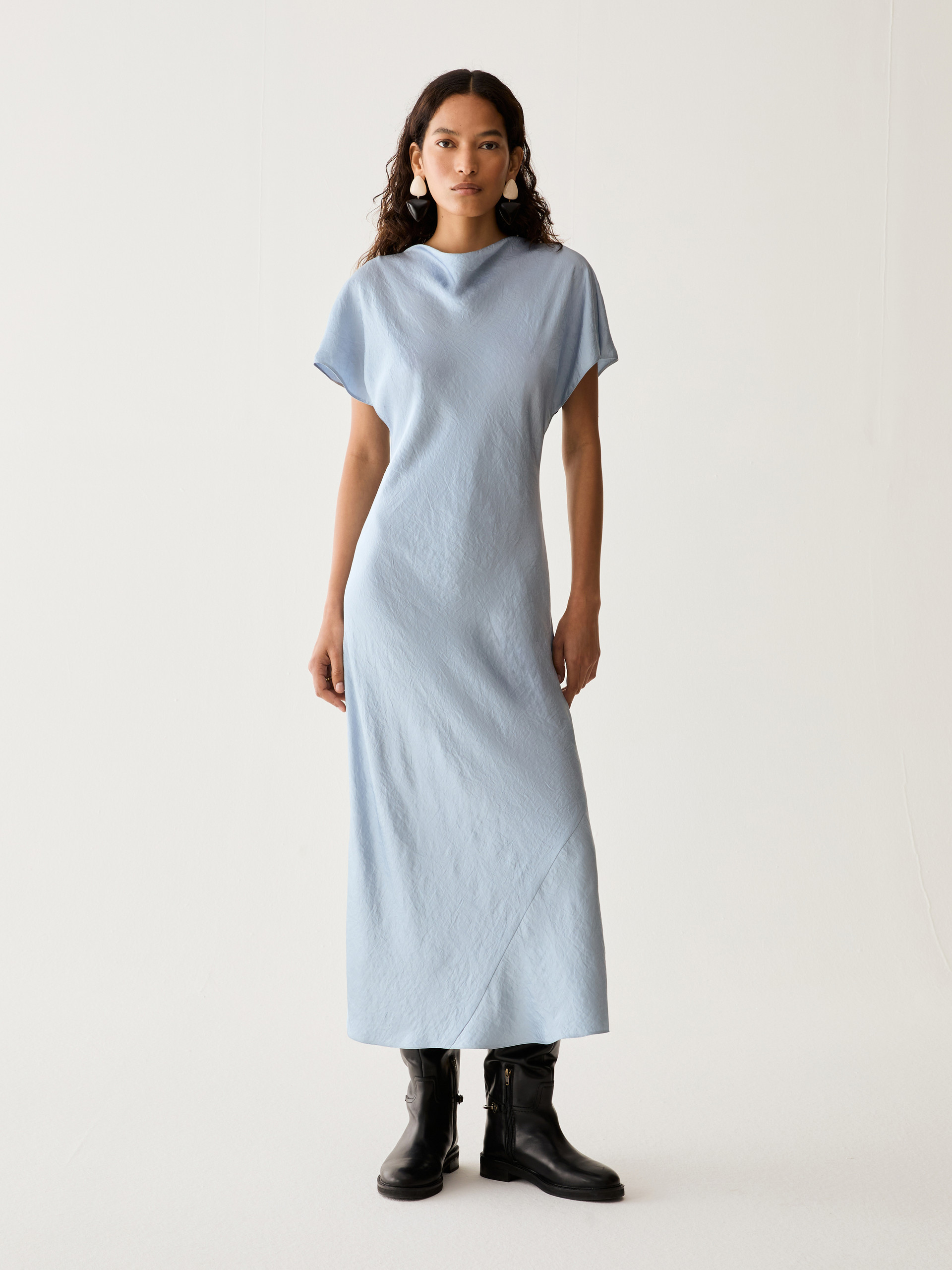 Crinkle twill midi dress - BLUE-GREY - Pennyblack - 1