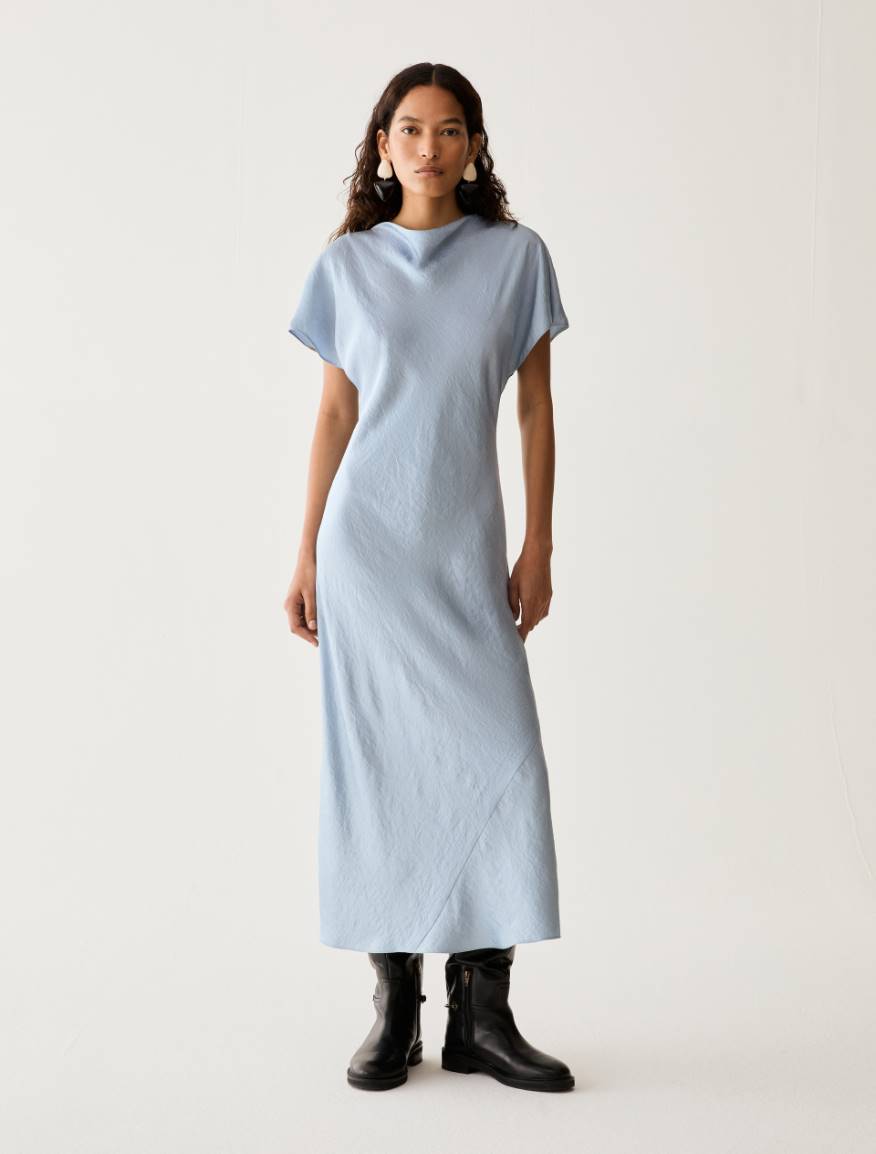 Crinkle twill midi dress - BLUE-GREY - Pennyblack