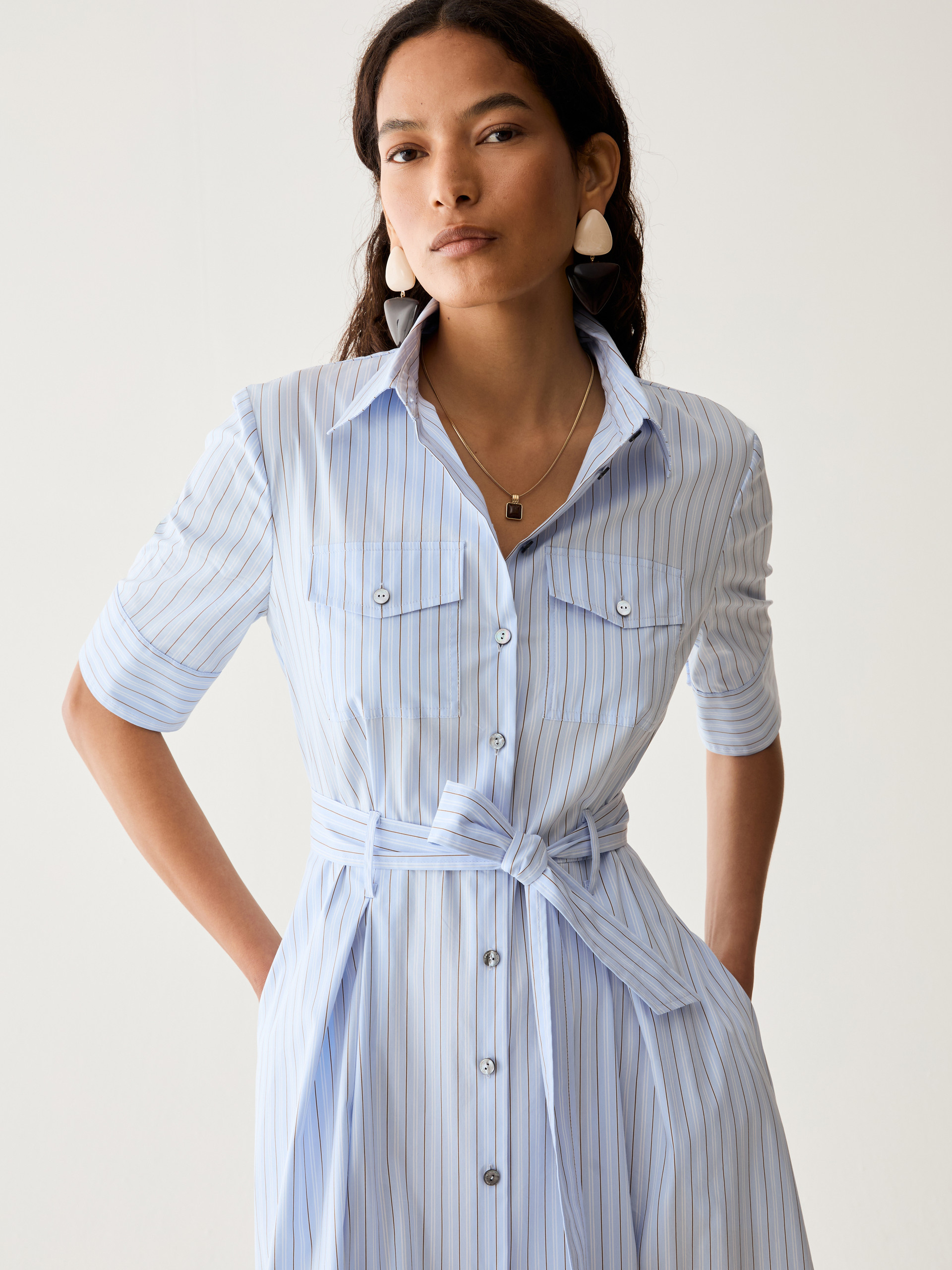 Long poplin shirt dress - LIGHT BLUE - Pennyblack - 4